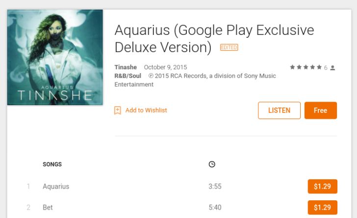 Fotografía - [Alerta Trato] Google está dando 'Aquarius' Por Tinashe gratuita en el Play Store